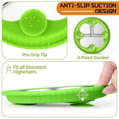 Stainless Steel Kids Plates with Suction, 2Pack 9" Divided Toddler Plates Removable Non Slip Silicone Sleeves Baby Feeding Led Weaning Supplies, BPA Free, Unbreakable Dishwasher Safe - Image 5