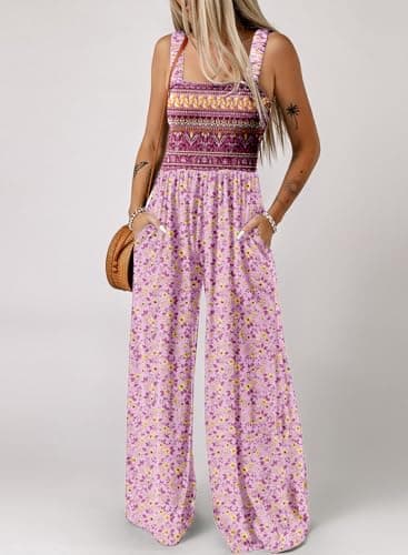 Dokotoo Loose Jumpsuits for Women Overalls Oversized Solid Color Wide Leg One Piece Sleeveless jumpsuit Long Pant Romper with Pockets 2025 Fashion Printed Pink Large - Image 2
