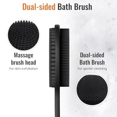 VWMYQ Silicone Back Scrubber for Shower, 17in Lengthen Long Handle Body Brush, Double Sided Shower Brush for Shower Exfoliating and Massage Can Produce Rich Foam, Long Handle Back Scrubber for Men. - Image 4
