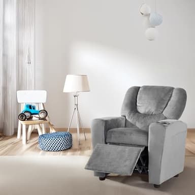 Naomi Home Suri Kids Recliner Chair with Cup Holder & Footrest, Gray Microfiber - Cozy Lounge for Toddlers & Children - Image 10