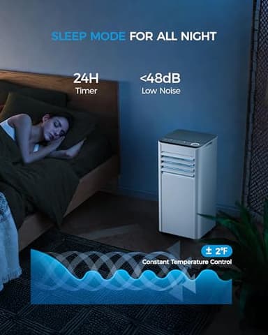 Feelfunn 8000 BTU Portable Air Conditioner - Cools 350 Sq.Ft Quickly, 3-in-1 AC Unit with Remote, 24H Timer, Quiet Operation & Window Kit for Bedrooms Apartments Offices Dorms - Image 7