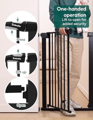 BABELIO 36" Tall Narrow Baby Gate, 26-28.5" Auto-Close Metal Pet Gate for Small Stairs/Doorways/Hallways, NO Drilling Pressure Mounted for Child and Pets, NO Extensions, Black - Image 4