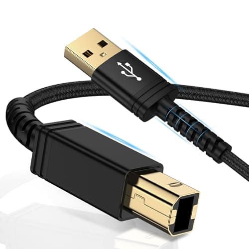 USB Printer Cable,USB A to B Scanner Cables Printer Cord High Speed USB 2.0 Type B Nylon Braided Long Midi Cable 6FT for HP Canon Samsung Dell Epson Xerox Digital Piano MIDI Controller Laptop Computer - Image 1