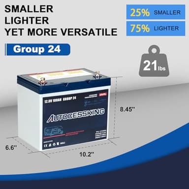 Autocessking 12V 100Ah BCI Group 24 LiFePO4 Battery, 100A BMS Rechargeable Mini Lithium Battery with Low-Temp Protection, Up to 15000 Cycles Perfect for RV, Camping, Solar, Off-Grid and Boat - Image 2