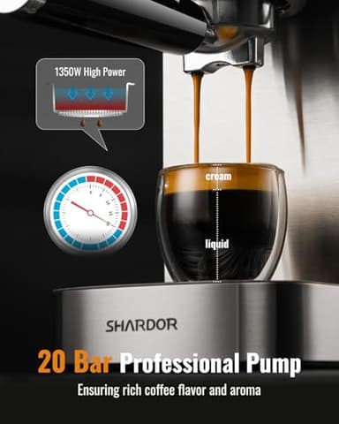 SHARDOR Espresso Machine 20 Bar, Professional Espresso Machine with Milk Frother and Touchscreen, Expresso Coffee Machines with Adjustable Temperature,for Cappuccino, Latte - Image 4