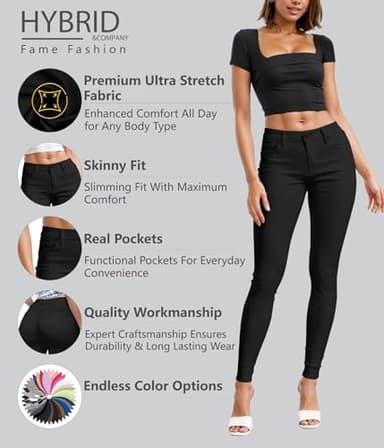 Hybrid & Company Womens Hyper Ultra Stretch Comfy Skinny Leg Work Casual Pants P44876SK Black L - Image 2