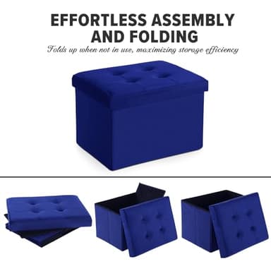 LINMAGCO Storage Ottoman Folding Foot Stool Velvet Foot Rest with Padded Modern Ottoman with Storage for Living Room Puppy Step Stool 17x13x13in(Navy) - Image 6