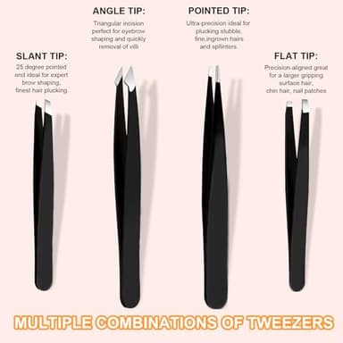 Yougai Tweezers Set,9 Pcs Professional Stainless Steel Tweezer Kit-Great Precision Eyebrow Tweezers for Ingrown Facial Hair with Leather Travel Case as Stocking Stuffing Gifts - Image 2