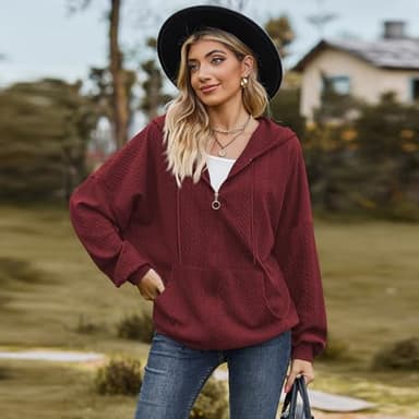SYEXDZON Zip Up Hoodies For Women Oversized Sweatshirts Fleece Jackets Casual Comfy Fashion Outfits 2024 Fall Winter Clothes Claret - Image 6