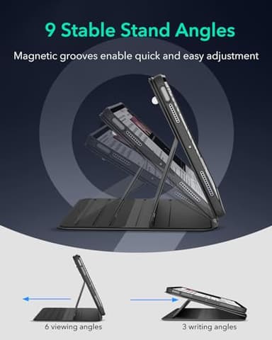 ESR for iPad Air 11 Inch Case M3/M2 (2025/2024), iPad Air 5th/4th Gen Case (2022/2020) 10.9 Inch, Removable Magnetic Cover, Adjustable Portrait/Landscape Stand, 9 Standing Angles, Black - Image 8