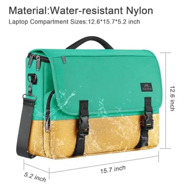 MATEIN School Bag, 15.6 inch Messenger Bag Lightweight Men's Laptop Briefcase with Adjustable Shoulder Strap, Water Resistant Crossbody Satchel Computer Case for College Work, Yellow & Green - Image 4