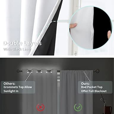 BGment White Blackout Curtains for Bedroom 63 Inch Long - Thermal Insulated Black Out Curtains Room Darkening Soundproof Rod Pocket Window Curtains for Living Room, Each Drape Panel 52 Inch Wide - Image 6