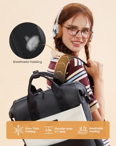 LOVEVOOK Laptop Backpack for Women, 15.6 Inch Teacher Backpack for Work Travel for School College Bookbag for Teen Girls Waterproof Computer Bag Purse Nurse Business, Black-Beige-Grey - Image 5