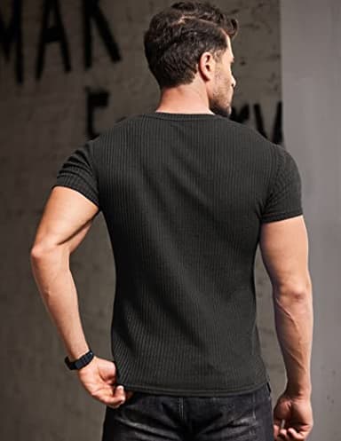 COOFANDY Men's Muscle T Shirts Stretch Short Sleeve V Neck Bodybuilding Workout Tee Shirts - Image 3