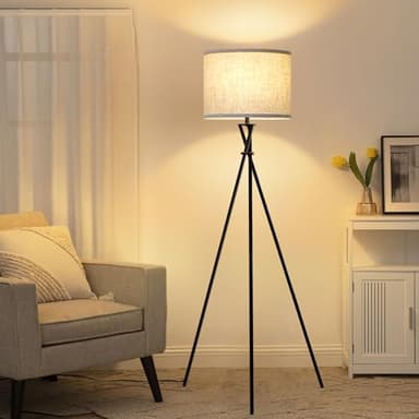 Tripod Floor Lamp Black, 61” Tall Floor Lamps, Standing Lamp with Rotary Switch, Modern Floor Lamp Simple Design with Beige Shade, Floor Lamps for Living Room, Bedroom, Office, Without Bulb - Image 8