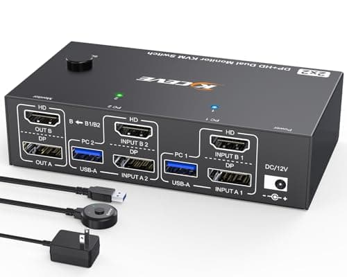 4K@144Hz KVM Switch 2 Monitors 2 Computers 8K@60Hz, MLEEDA HDMI and Displayport Dual Monitor KVM Switch with 4 USB 3.0 Port for Keyboard Mouse Printer, with Wired Remote, Power Adapter and USB Cables - Image 1