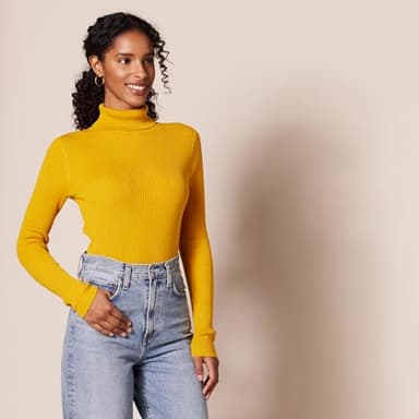 Amazon Essentials Women's Slim-Fit Lightweight Long-Sleeve Turtleneck Sweater, Gold, Small - Image 2