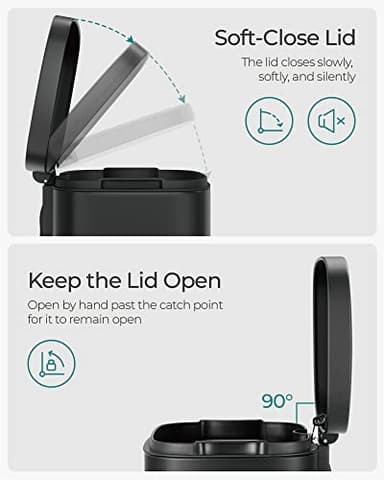 SONGMICS Trash Can with Lid, 8 Gallon Garbage Can, Stainless Steel Small Waste Bin with Step Pedal and Inner Bucket, Soft Close, Kitchen, Black ULTB102B01 - Image 3