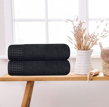 GLAMBURG 100% Cotton 2 Pack Oversized Bath Towel Set 28x55 Inches, Ultra Soft Highly Absorbant Compact Quickdry & Lightweight Large Bath Towels, Ideal for Gym Travel Camp Pool - Black - Image 3