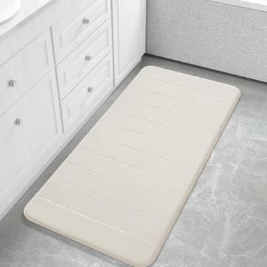 Yimobra Long Bath Mat 44"x24", Super Soft Quick Dry Memory Foam Bathroom Rug, Water Absorbent, Non Slip Backing Machine Washable for Tub Shower, Thick Comfort Support, Cream - Image 1