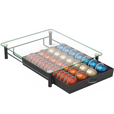 DecoBrothers Crystal Tempered Glass Vertuo Pod Holder Drawer, 28 Large or 56 Small Nespresso Capsule Organizer, Black - Image 7