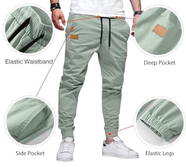 JMIERR Mens Casual Joggers Pants Cotton Drawstring Chino Cargo Pants Twill Track Jogging Sweatpants with Pockets, M, Haze Blue - Image 2