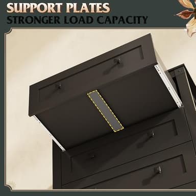 WLIVE Farmhouse 5 Drawer Dresser for Bedroom, Wood Dresser Storage Organizer, Tall Black Dressers with Double Rustic Handle, Chest of Drawers for Living Room, Hallway, Closet - Image 6