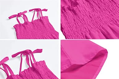 Girl's Women's Summer Spaghetti Strap Beach Dresses Hawaiian Hoilday Smocked Midi Sun Dress Ruffle Square Neck, Hot Pink, 6-7 Years = Tag 140 - Image 3