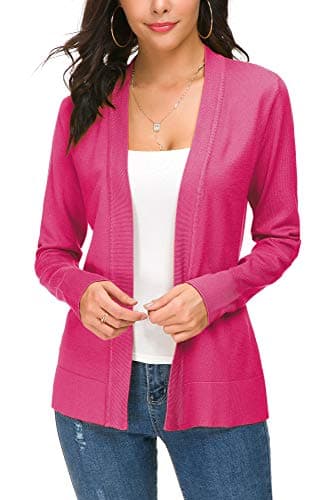 EXCHIC Women's Long Sleeve Open Front Cardigan Sweater Lightweight Casual Knit Sweaters (Rose, X-Large) - Image 2