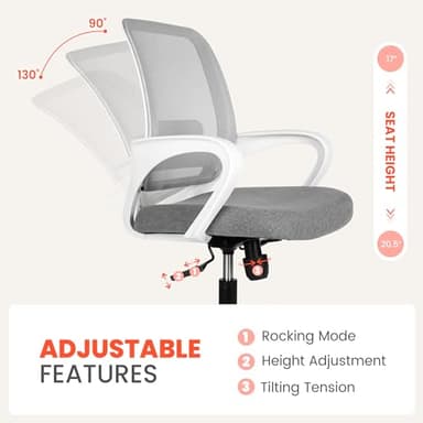 NEO Chair Office Desk Ergonomic Mesh Computer Chair with Lumbar Support Adjustable Height Swivel Rolling Wheels Comfy Mid Back Task Chair for Home Bedroom Vanity Study (Grey) - Image 5