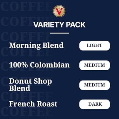 Victor Allen's Coffee Variety Pack (Morning Blend, 100% Colombian, Donut Shop Blend, and French Roast), 96 Count, Single Serve Coffee Pods for Keurig K-Cup Brewers - Image 2