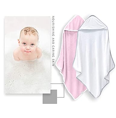 BAMBOO QUEEN 2 Pack Baby Bath Towel - Rayon Made from Bamboo, Ultra Absorbent - Ultra Soft Hooded Towels for Kids - X Large Size for 0-7 Yrs (White and Pink, 37.5 x 37.5 Inch) - Image 2