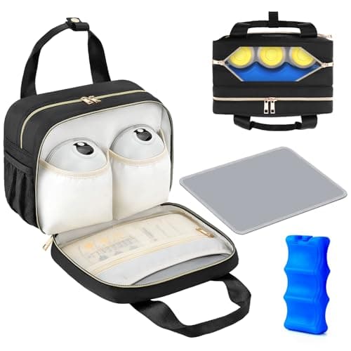 PIIOSER Breastmilk Cooler Bag with Ice Pack, Compatible with Wearable Breast Pumps & Accessories - Portable Pumps Carrying Case for Nursing & Working Moms, Black - Image 1