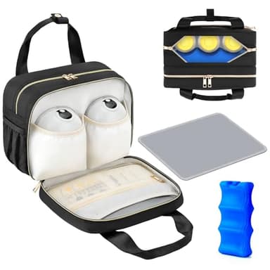 PIIOSER Breastmilk Cooler Bag with Ice Pack, Compatible with Wearable Breast Pumps & Accessories - Portable Pumps Carrying Case for Nursing & Working Moms, Black - Image 1