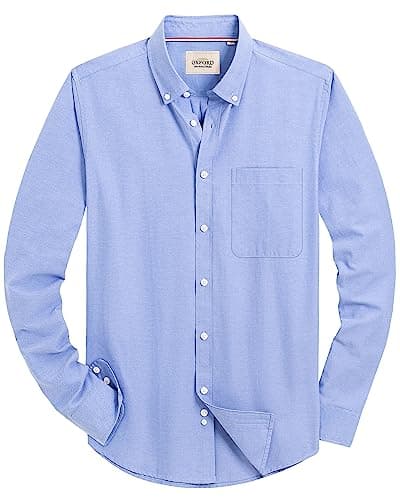 Alimens & Gentle Mens Solid Oxford Shirt Long Sleeve Dress Shirt Work Casual Button Down Shirts with Pocket Classic Blue - Image 1