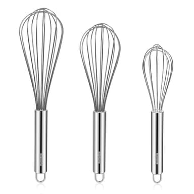 NileHome Stainless Steel Whisk Set 8" 10" 12" Kitchen Whisk Balloon Whisk Kitchen Wisk Wire Whisks for Cooking, Whisking, Blending, Beating, Stirring-3 Pack… - Image 1