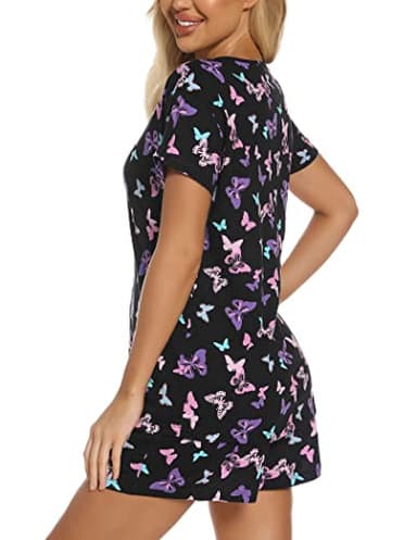 ENJOYNIGHT Womens Pajama Shorts Sets Cotton Pjs Summer Cute Sleepwear with Pockets (Large, Black Flying) - Image 5