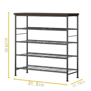 SUOERNUO Shoe Rack Organizer 5 Tier for Closet Entryway Free Standing Metal Storage Shoe Shelf with MDF Top Board，Black+Rustic Brown - Image 3
