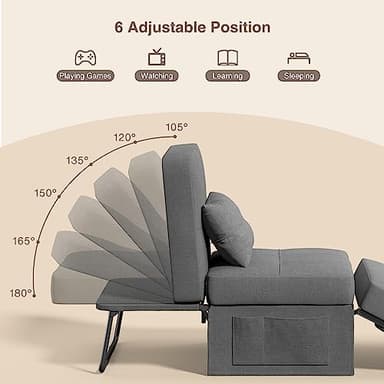 Aiho Sleeper Chair Bed 4 in 1 Sofa Bed, Assembly-Free Folding Ottoman with Adjustable Backrest and Pillow, Modern Breathable Linen Convertible Chair for Living Room Apartment Office, Dark Grey - Image 4
