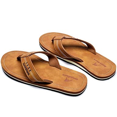 Quickshark Mens Flip Flops Leather Sandals Lightweight Beach Slippers Arch Support AKhaki Size 12 - Image 2
