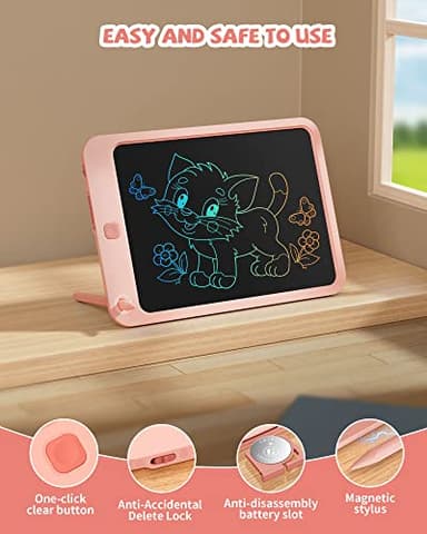 LCD Writing Tablet 10 Inch, Toys for 3 4 5 6 7 8 9 10 Year Old Boys Girls, Colorful Doodle Board Drawing Tablet, Gift for Boys Toddlers Age 3-12 Years, Memo Board, Drawing Pads with Lanyard (Pink) - Image 2