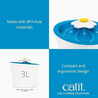 Catit LED Flower Fountain with Triple Action Filter, Cat Drinking Water Fountain, 3 L - Image 6