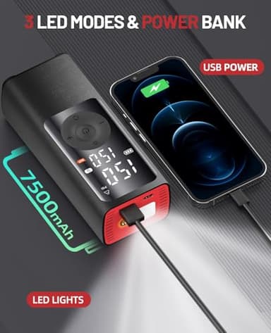 BDO Tire Inflator - Portable Air Compressor, 2.5X Faster 150PSI Cordless Tire Inflator, Tire Air Pump with Dual LCD Display, Auto-Shutoff, Air Compressor for Car, Motorcycle, Bike, Ball（Black） - Image 7