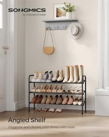 SONGMICS Expandable Shoe Rack, 3 Tier Shoe Rack Shelf, Adjustable Shoe Organizer Storage for 20 Pairs of Shoes, Metal Free Standing Shoe Racks for Closet, Front Door Entryway, Easy Assembly, Ink Black - Image 5