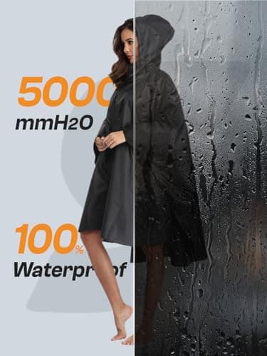 SaphiRose Unisex Rain Poncho Raincoat Hooded for Adults Women with Pockets (Black) - Image 2