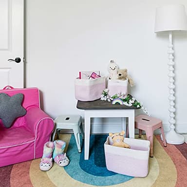OrganiHaus Woven Storage Baskets for Organizing, Cotton Rope Organizer Bins for Shelves, Closet & Nursery, Dog Toy Basket, Decorative Bins for Toys, Towels & Books - 15x10x9, Pink/Off-White - Image 7