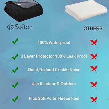 Softan Waterproof 100% Leak Proof Blanket for Baby Adults Pets Dogs Cats, Pee Proof, 3 Layer Protector for Bed, Sofa Couch and Other Furniture, 90"x90", Charcoal | Light Grey, Reversible Lightweight - Image 6