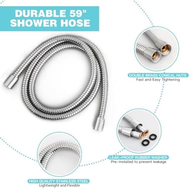 6-Setting Shower Head with Handheld, JDO High Pressure Hand held Shower Head, 4.7 Inch Chrome Detachable Showerhead Set with 59 Inch Stainless Steel Hose and Adjustable Showerhead Holder - Image 5