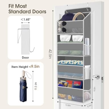 SpaceHacks 1 Pack Over The Door Organizer, Hanging Storage Organizer with Clear Window, 40lb Ultra Sturdy Large Capacity Room Organizer for Pantry Laundry Bathroom Nursery Closet Baby Essential (Grey) - Image 2