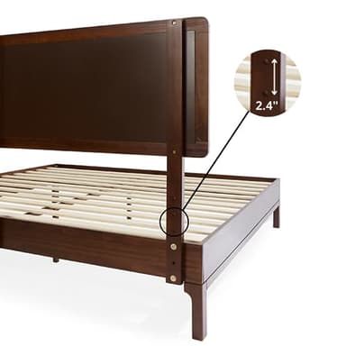 Bme Nipe Queen 14 Inch Bohemian Bed Frame with Adjustable Woven Headboard - Rustic & Vintage Unique Style with Acacia Wood - No Box Spring Needed - Easy Assembly - Walnut - Image 3